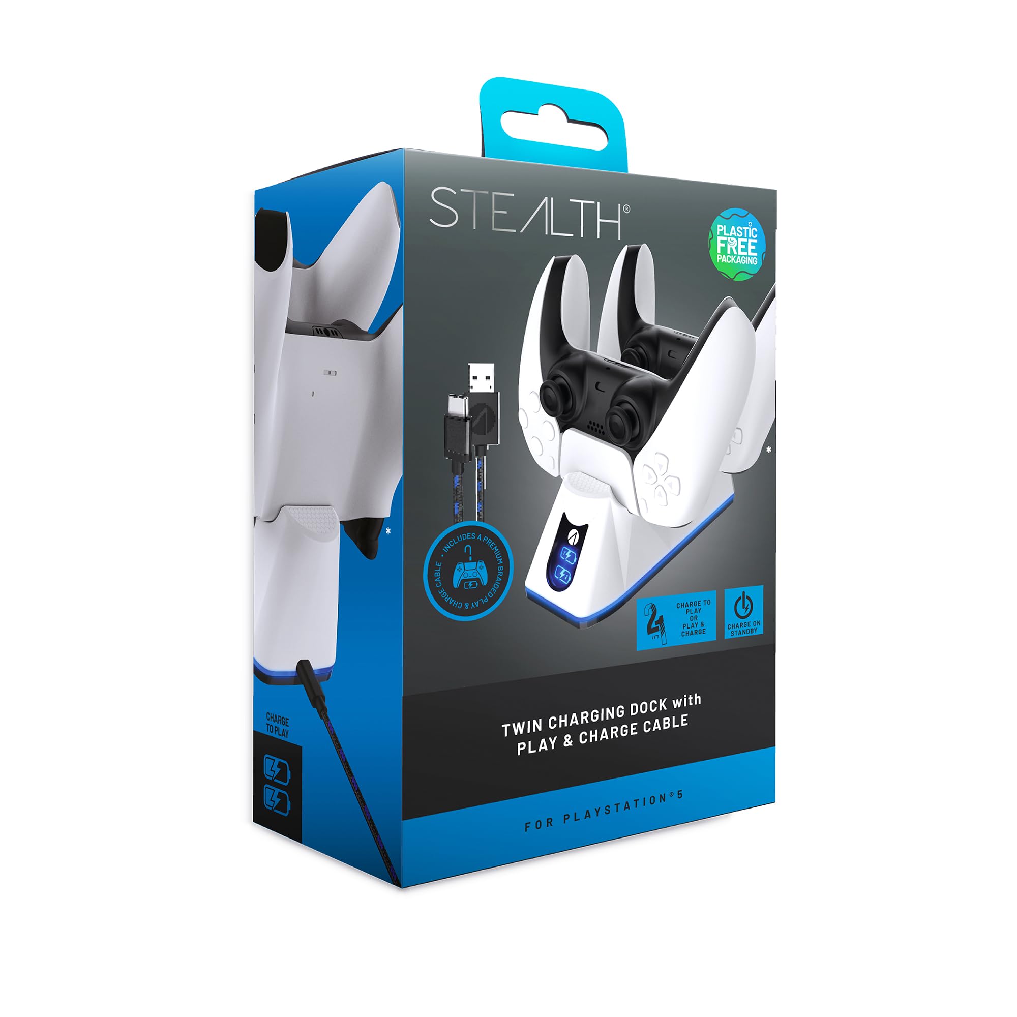 Stealth SP-C100 V Twin Charging Dock with Play & Charge Cable for PS5 Controller - Fast Charging Station for DualSense Wireless Controllers | Perfect for Gaming Sessions & Multiplayer Setups