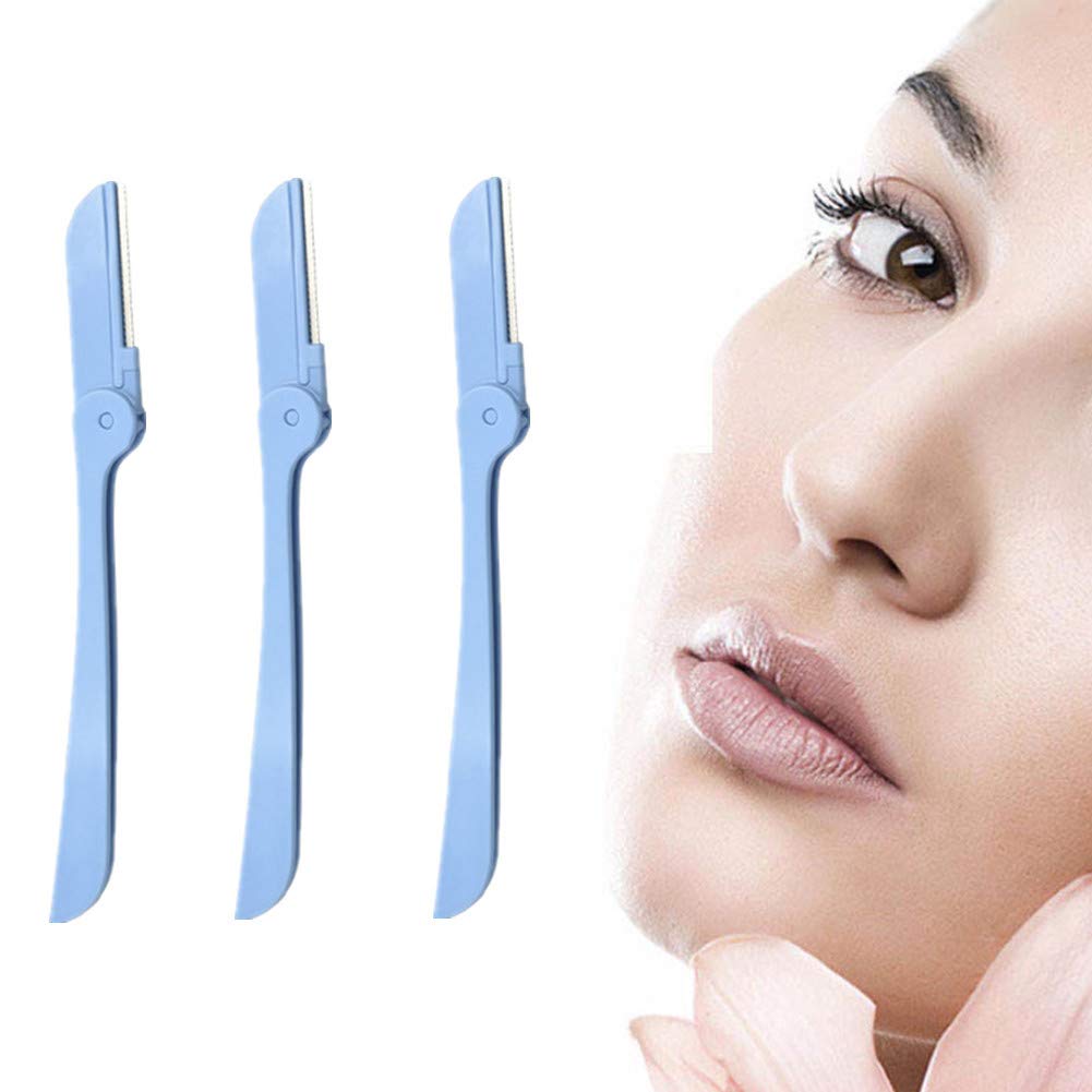 Premium Eyebrow Razor & Dermaplaning Tool for Women - Blue Face Shaver Set of 3 | Painless Hair Removal for Smooth Skin | Perfect for Eyebrow Shaping & Facial Exfoliation at Home