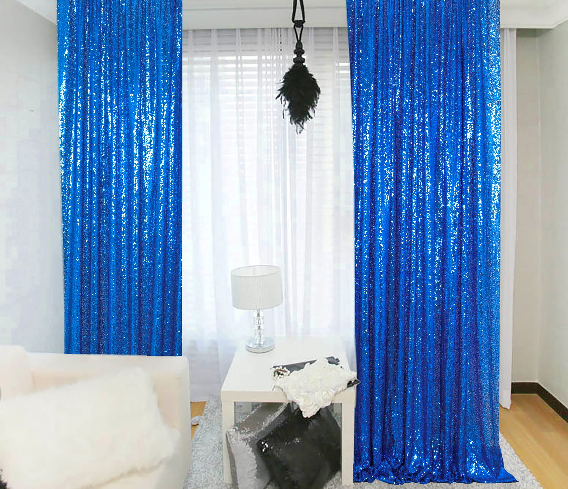 Royal Blue Sequin Photo Backdrop Curtains - 2 Panels (2FT x 8FT) Glitter Party Decor for Weddings, Birthdays & Events | M1120