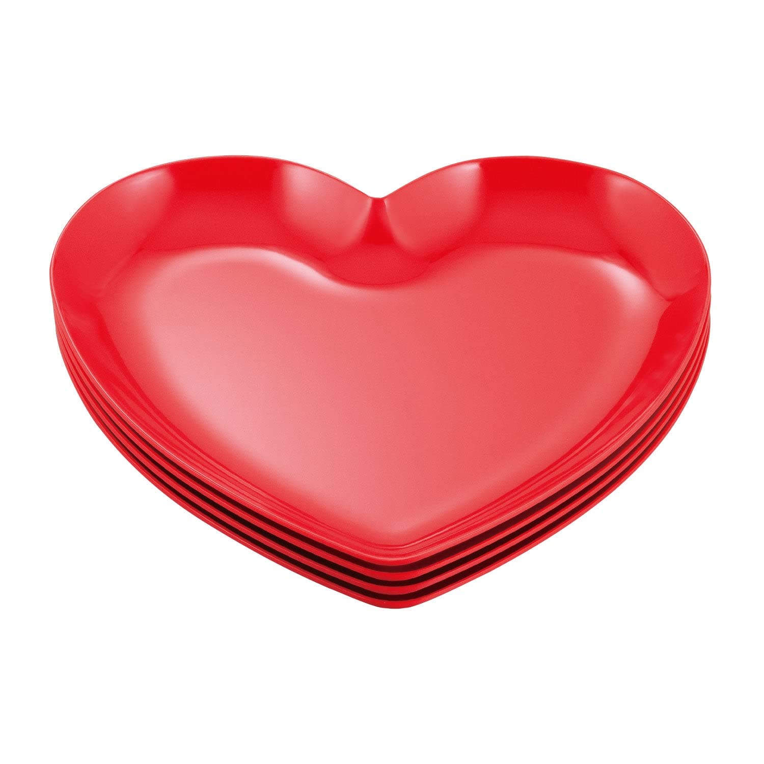 UPware 4-Piece 8.5 Inch Melamine Small Serving Plates - Heart-Shaped Salad & Dessert Plates for Dinner Parties, Picnics, and Romantic Date Nights (Durable & Lightweight)