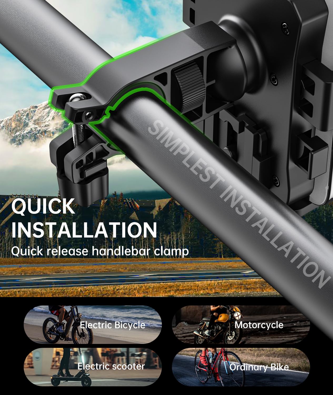 **Bike Phone Holder Mount - Secure Handlebar Phone Mount for Bicycle & Motorcycle - Compatible with iPhone & 4.5-6.8
