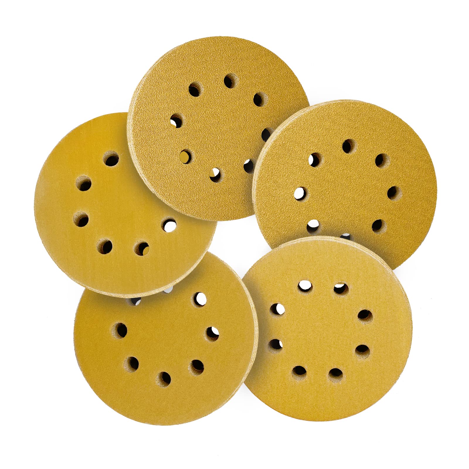 100pcs 5 Inch Hook & Loop Sanding Discs - 60/80/120/220/320 Grit Assortment - 8 Hole Round Orbital Sander Paper for Wood, Metal, Car & Boat Polishing - 20 Pcs per Grit - Perfect for DIY Projects & Professional Woodworking Finishing