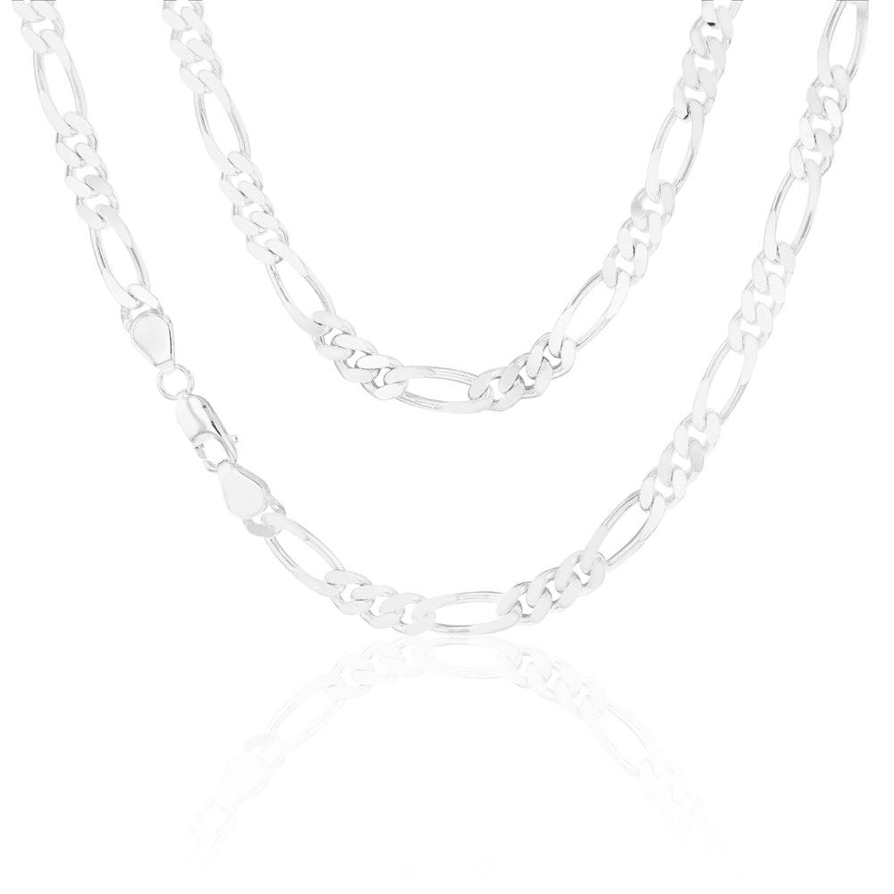 55cm Sterling Silver Figaro 1:3 Chain Necklace for Men & Women - Perfect for Layering, Gift Giving & Everyday Wear