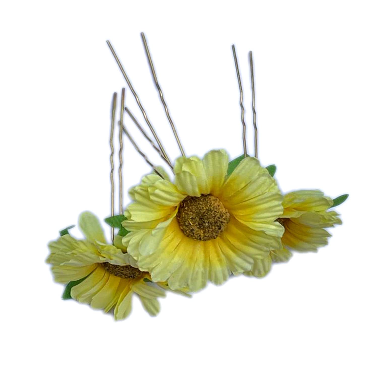 Sunflower Hair Pins for Women - 4 Pack Yellow Floral Hair Clips for Styling, Bun Decoration & Bridal Accessories - Perfect for Weddings, Parties & Everyday Wear