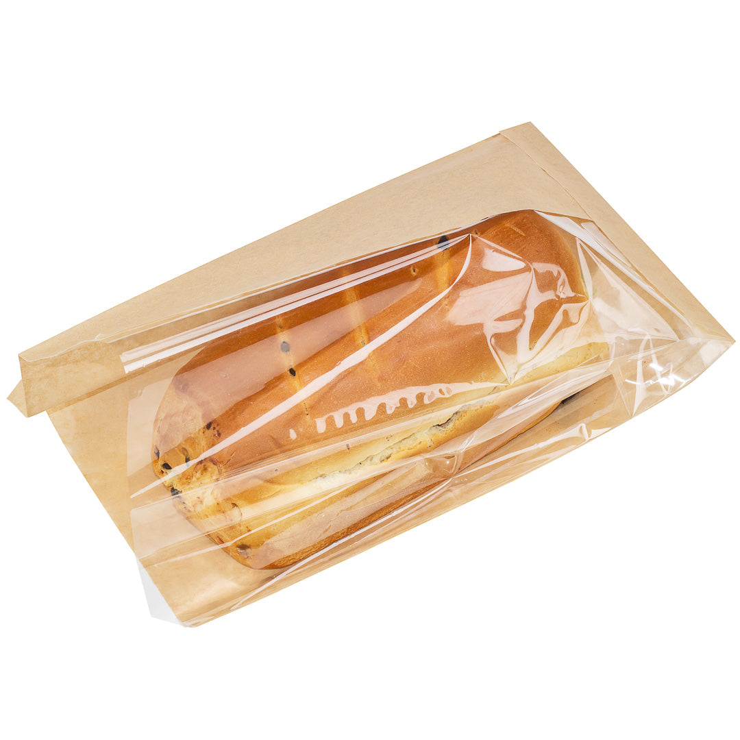 Eco-Friendly Kraft Paper Bread Bags with Side Window - 6 x 2 3/4 x 11 1/2 Inches - 100 Count Box - Perfect for Bakeries, Cafes & Artisan Bread Storage