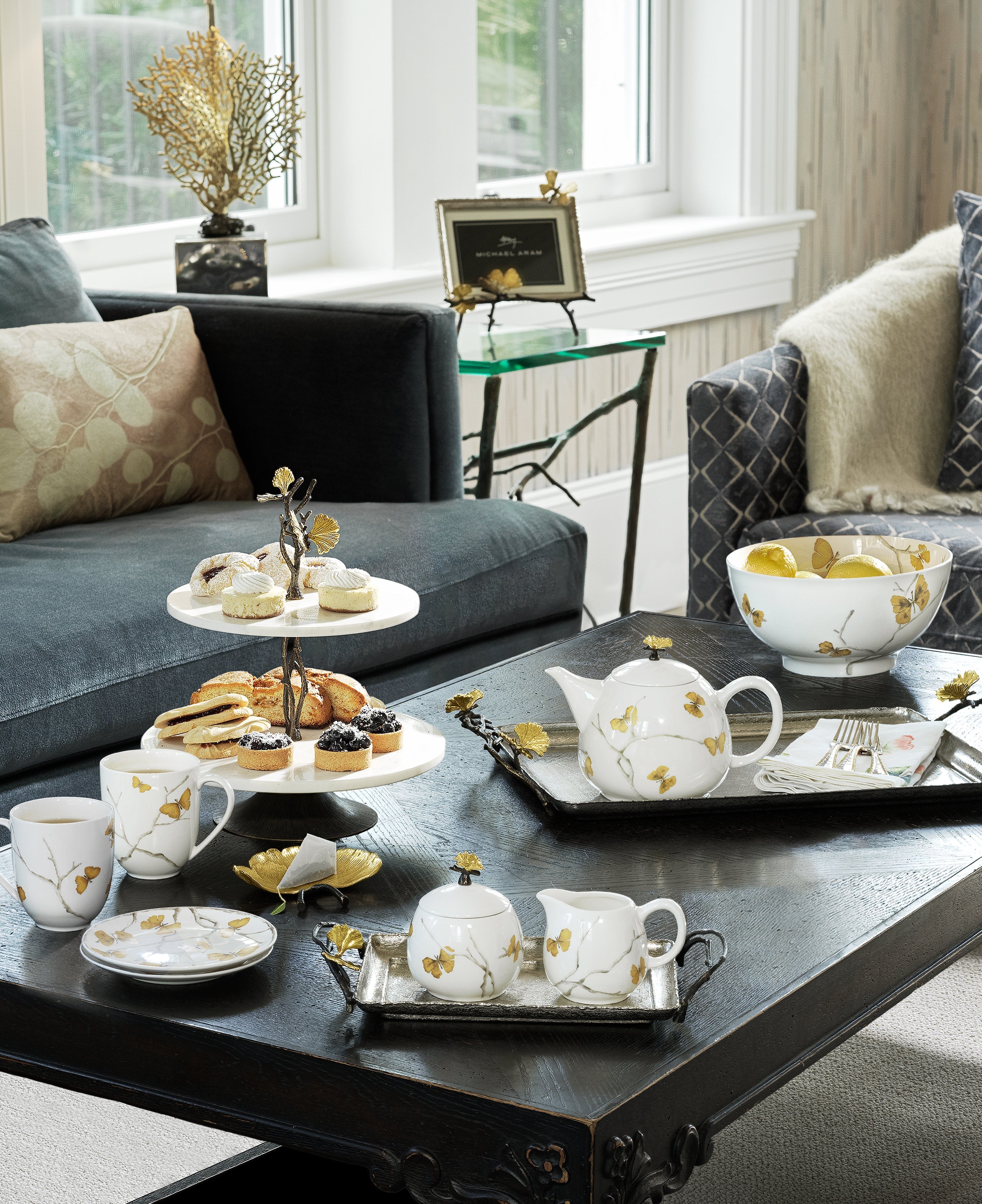Elegant Butterfly Ginkgo Porcelain Tea Set - 16-Piece Handcrafted Floral Tea Service for Afternoon Tea, Gift & Home Decor - Perfect for Tea Parties, Bridal Showers & Chinese Tea Ceremonies