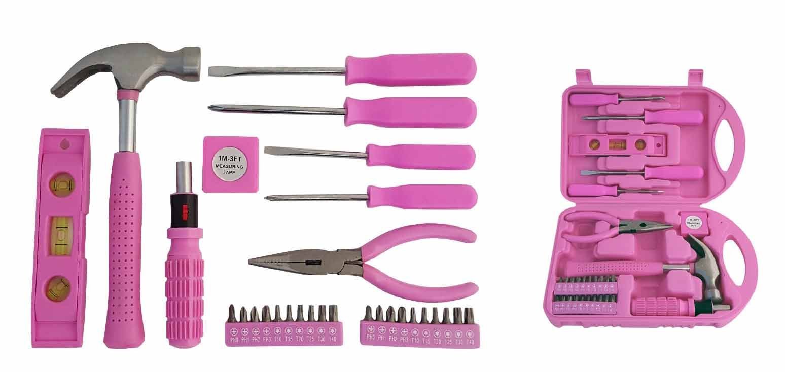 Premium 30-Piece Pink Carbon Steel Tool Set for Women - Heavy Duty & Portable with Carrying Case - Perfect for DIY, Home Repairs, and Professional Use
