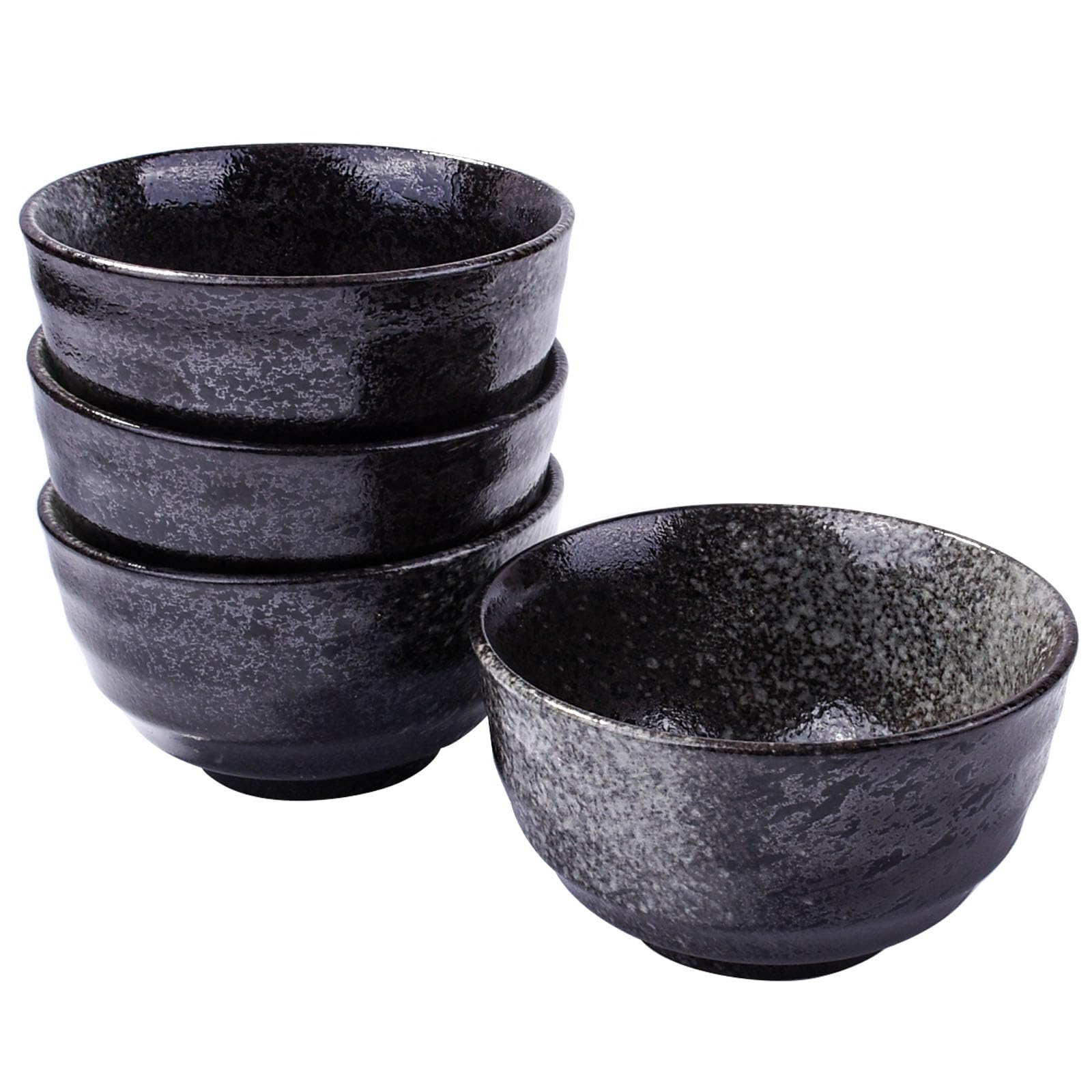 Premium Japanese Porcelain Rice Bowl Set of 4 - Black Ceramic Soup Bowls for Sushi, Ramen, Cereal & Asian Cuisine | Elegant Dining & Home Kitchen Essentials