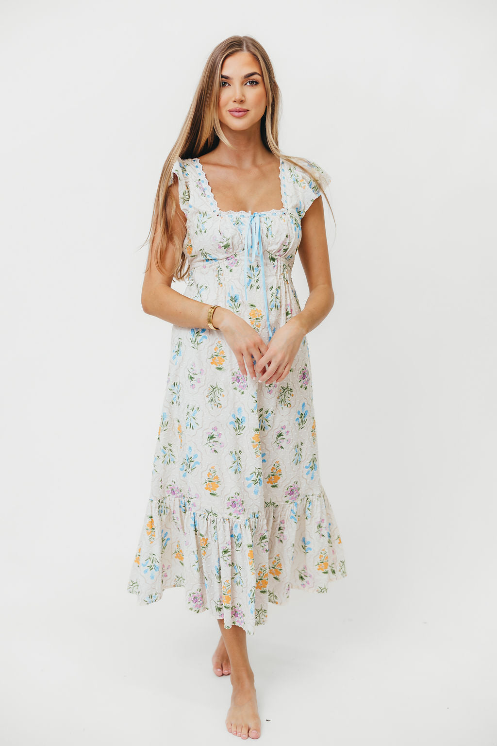 Chala Maxi Dress in Cream Floral - Elegant Long Flowy Summer Dress for Women, Perfect for Beach Vacations, Weddings & Boho Parties