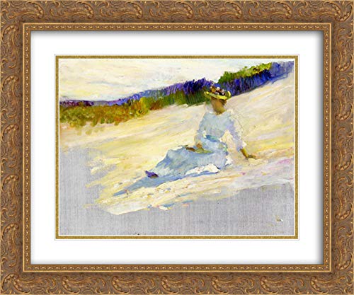 Robert Henri 'Sunlight, Girl On Beach, Avalon' 24x20 Inch Gold Ornate Framed Museum Art Print - Perfect for Living Room, Bedroom, or Office Wall Decor