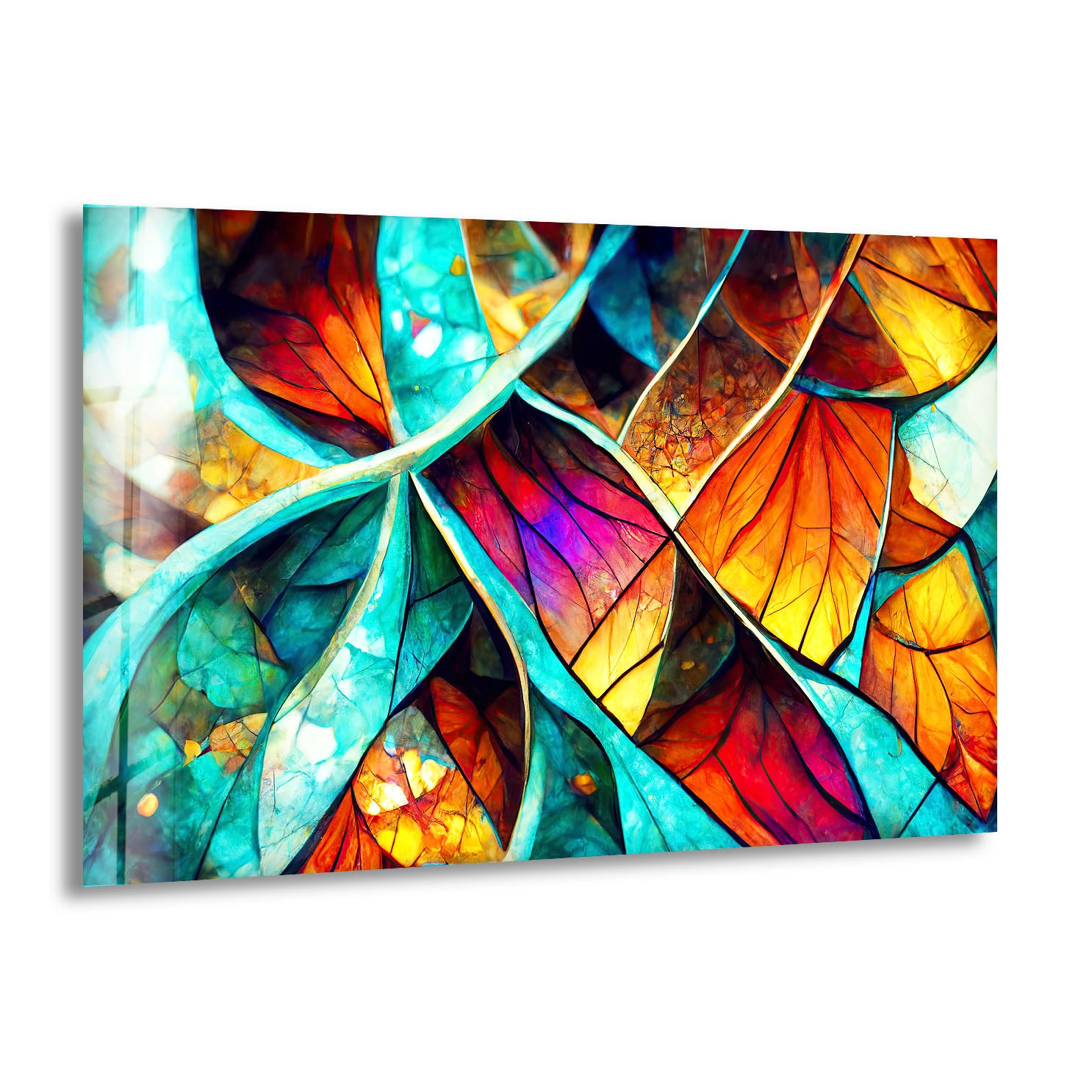 Abstract Stained Glass Leaf Wall Art - Vibrant Nature-Inspired Panel for Modern Home Decor | Perfect for Living Room, Bedroom & Office Decoration