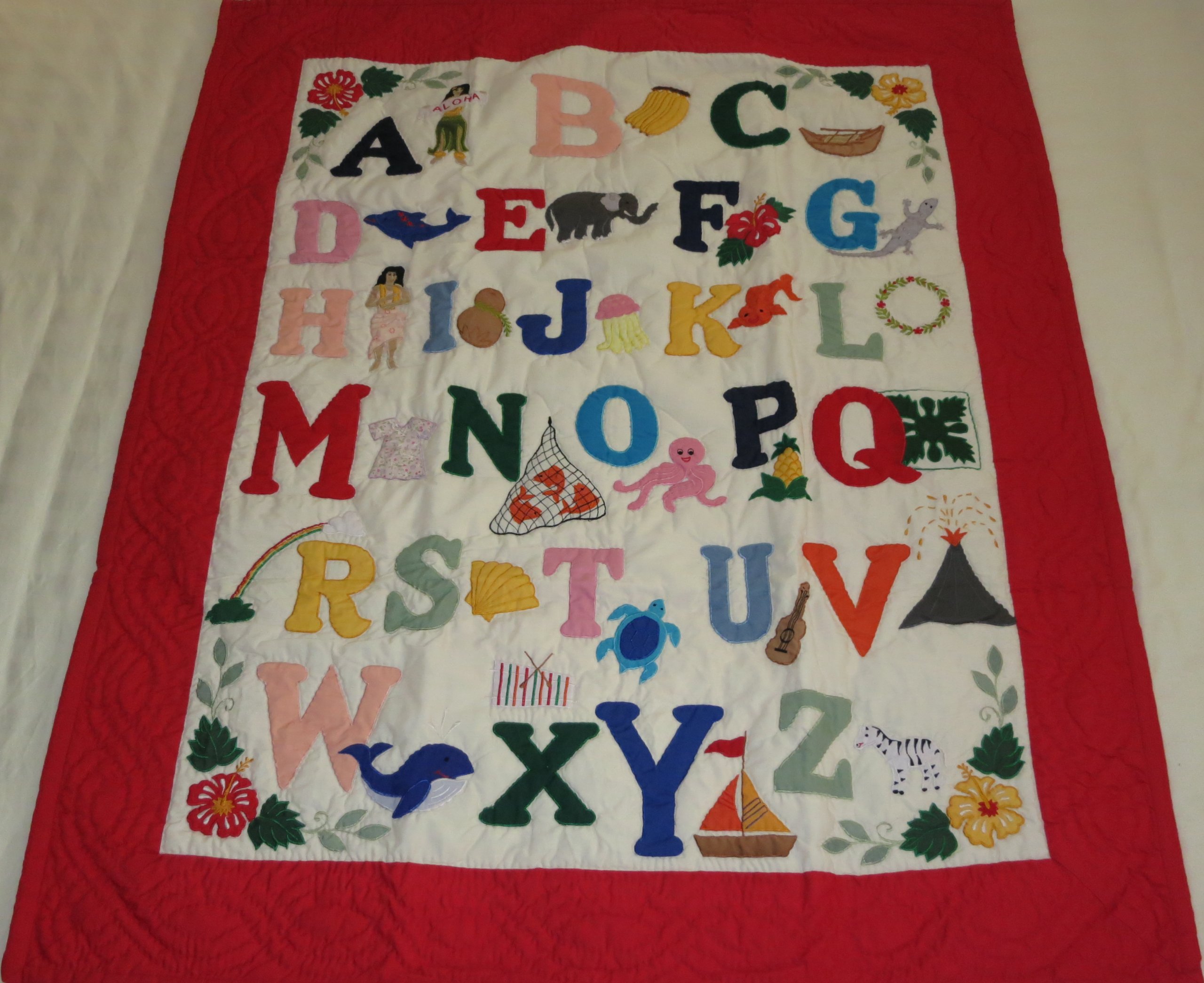 Hawaiian Style Quilt Alphabet Baby Blanket - Handmade Crib Comforter & Nursery Wall Hanging Decor for Boys & Girls | Perfect for Newborn Gifts, Nursery Bedding & Boho Room Decor