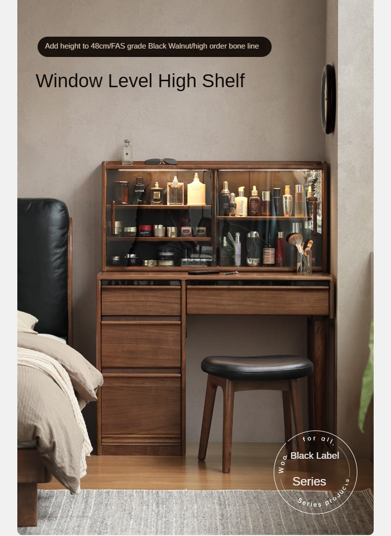 Luxury Black Walnut Solid Wood Vanity Dressing Table with Mirror - Perfect for Bedroom, Makeup & Beauty Organization