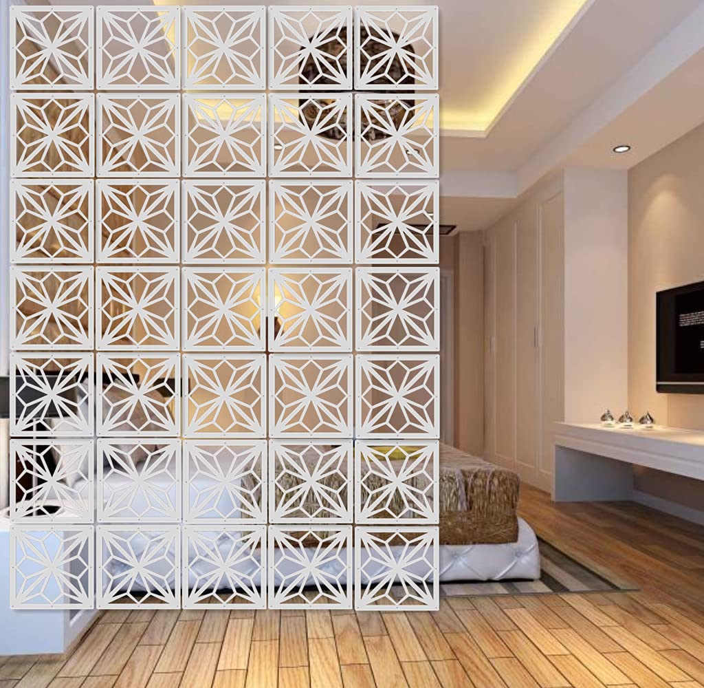 12-Piece White Hanging Room Divider - Wood-Plastic DIY Panel Screens for Partition Walls & Room Decoration (11.4x11.4 Inch) - Perfect for Home Office, Studio, Bedroom Privacy & Interior Design