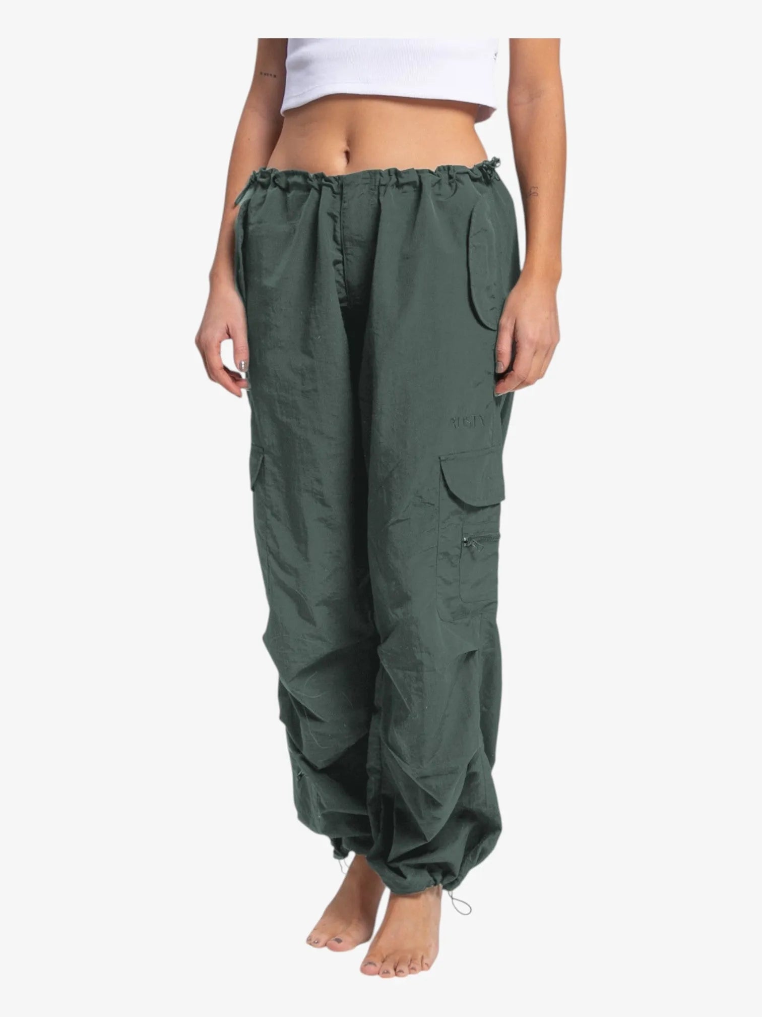 Rusty Double Trouble Military Green Parachute Pants - Stylish & Durable Cargo Pants for Outdoor Adventures, Streetwear & Urban Fashion
