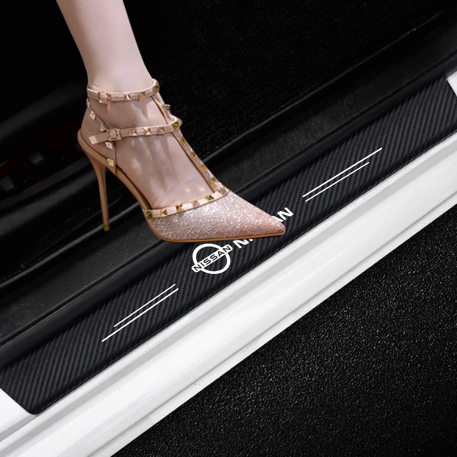 4PCS Carbon Fiber Car Door Sill Protector for Nissan - Anti-Scratch Interior Accessories for Car Entry Protection