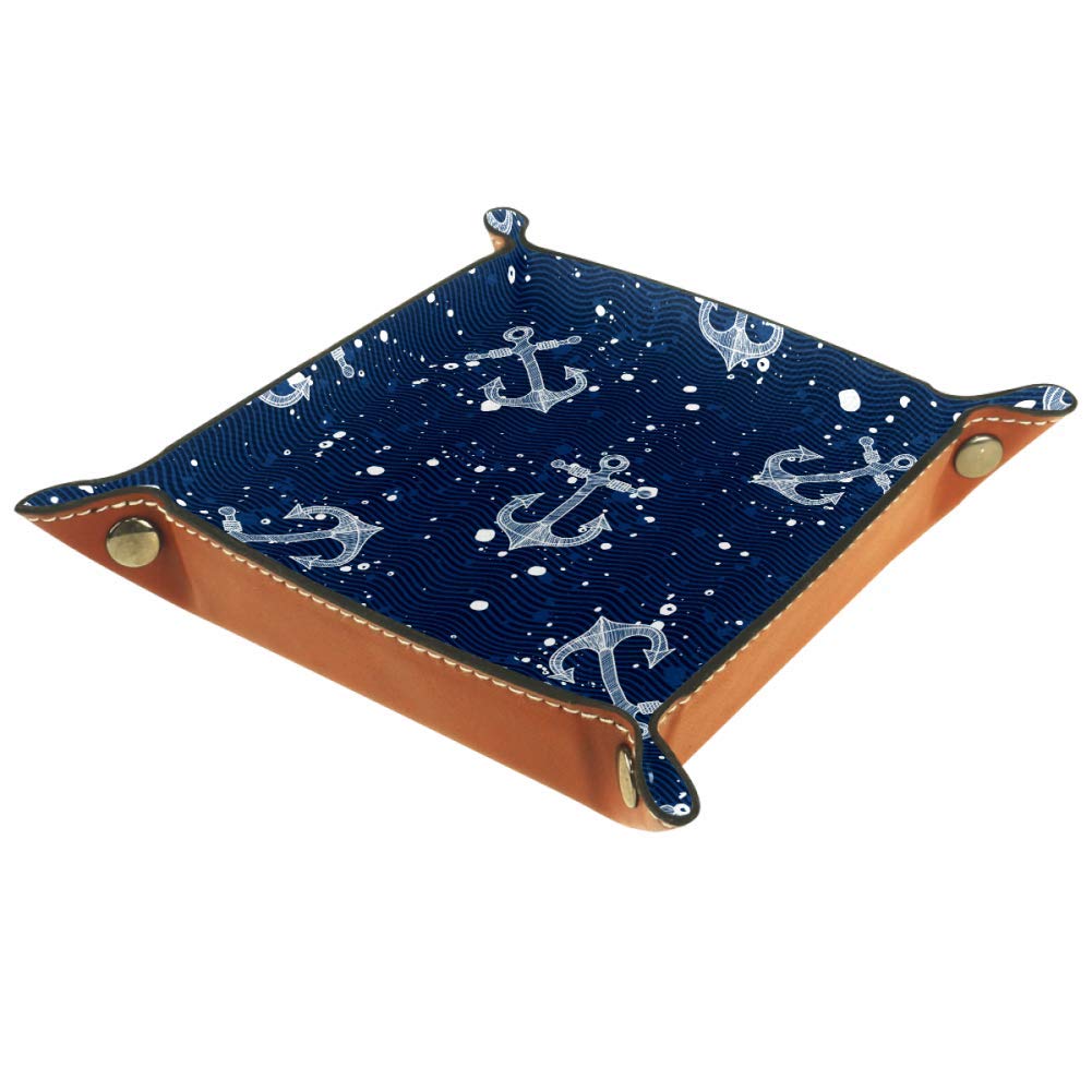 Lyetny Sea Pattern Valet Tray - Stylish Bedside Organizer for Jewelry, Keys, Wallet & Coins | 20.5x20.5cm Storage Box | Perfect for Travel, Home Decor & Gift Giving