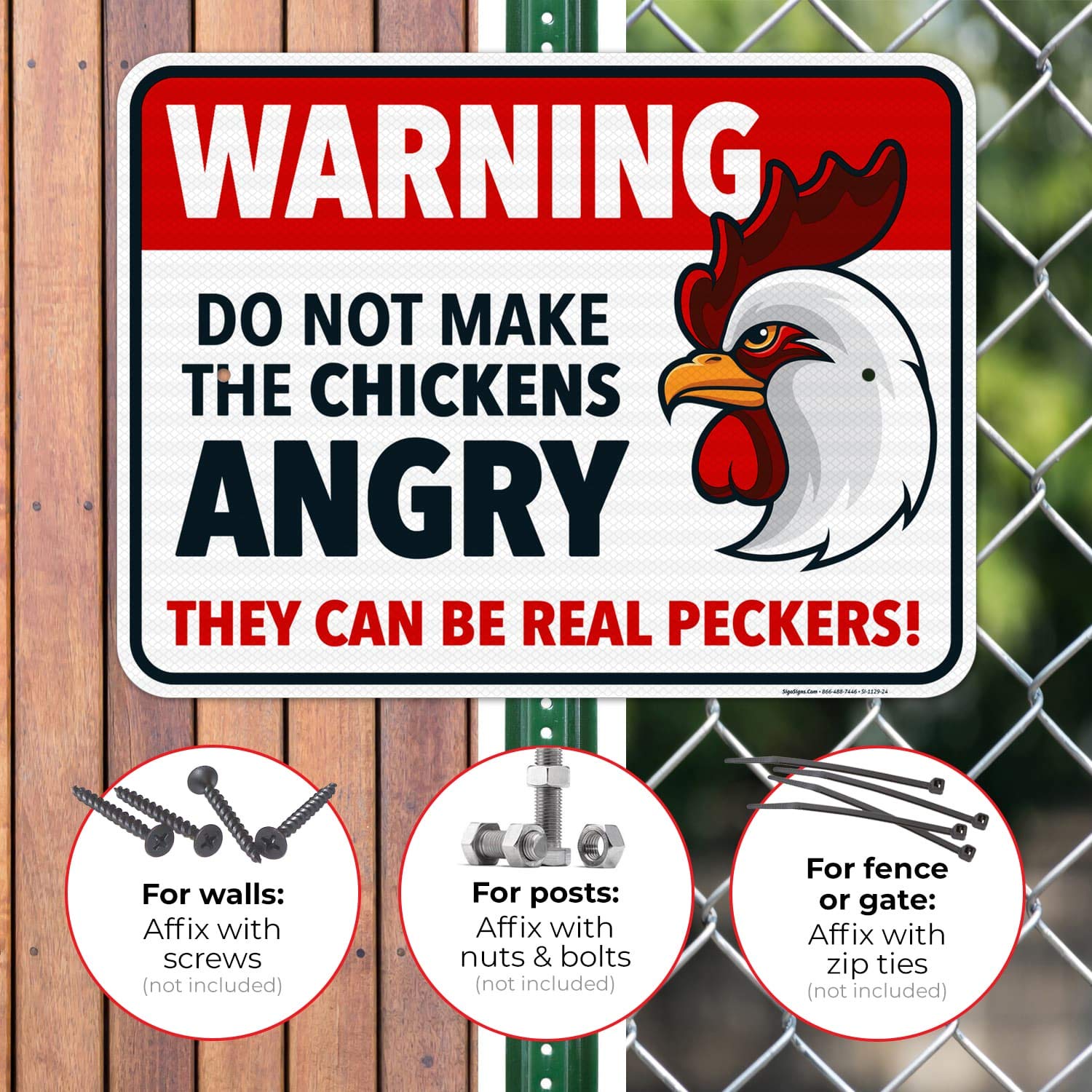 Funny Chicken Coop Sign - Warning Do Not Make The Chickens Angry - 18x24 Inches Reflective Aluminum Sign - 3M EGP .080 Fade Resistant - Indoor/Outdoor Use - Easy Mounting - Made in USA - Perfect for Farmhouse Decor, Backyard Chicken Coops & Poultry Enthusiasts
