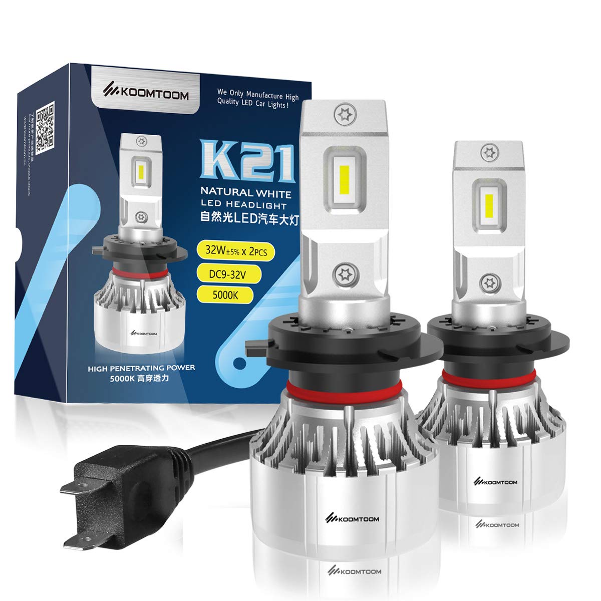 KOOMTOOM H7 LED Headlight Bulbs 5000K 64W - Super Bright for Night Driving