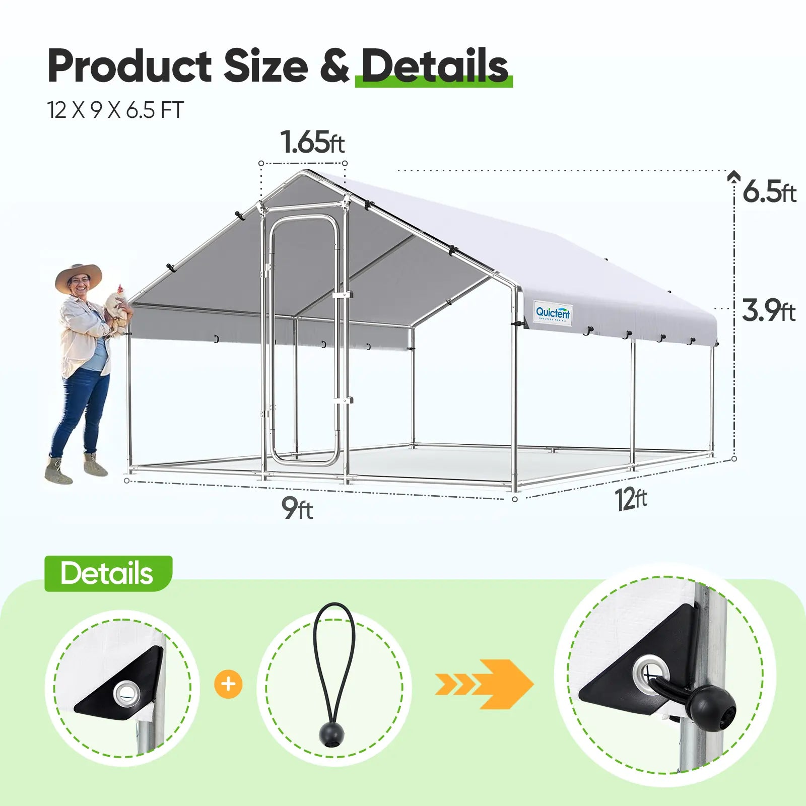 Large Metal Chicken Coop Run - Durable Outdoor Poultry Pen for Hens & Roosters - Perfect for Backyard Farming & Free Range Chicken Keeping