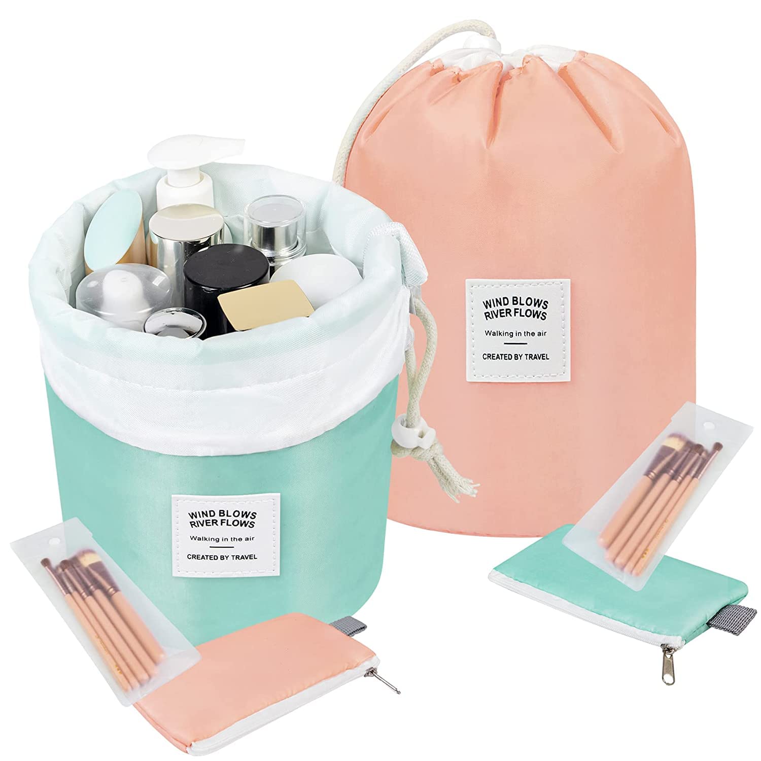 Collapsible Travel Makeup Bag - Portable Cosmetic Pouch with Inner Pockets for Toiletries & Organizing