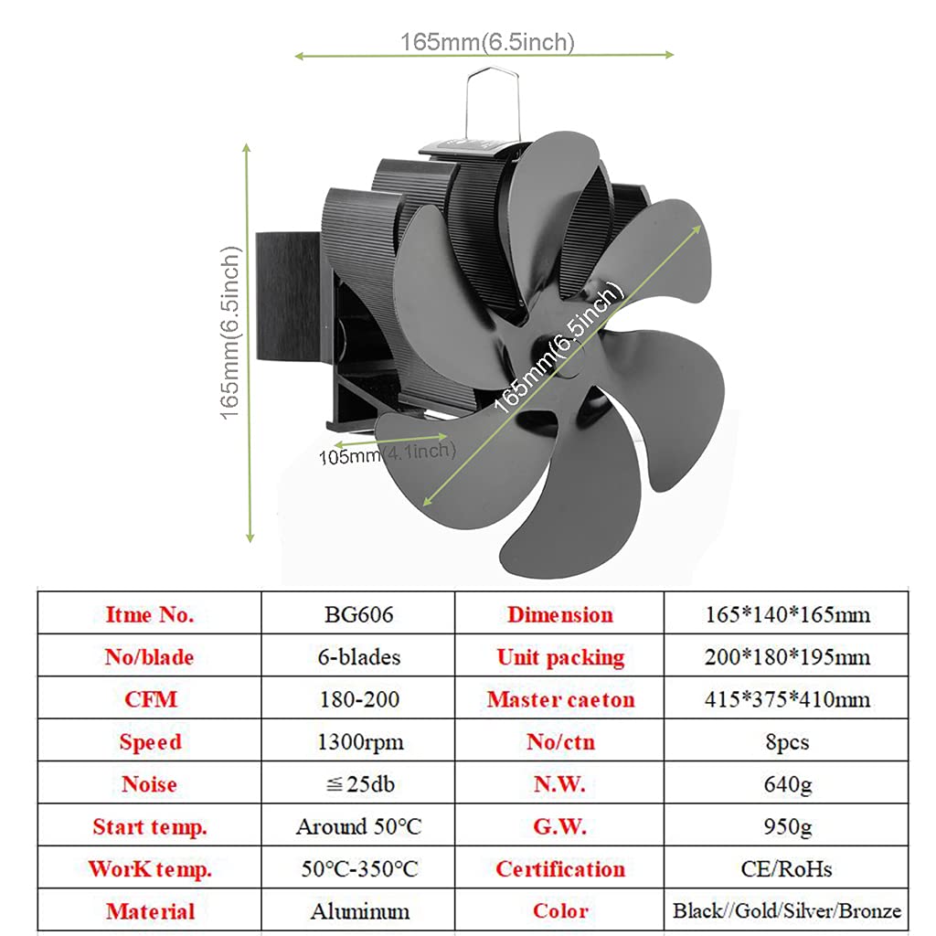 TERNCOEW Heat Powered Stove Fan BG606 - 6-Blade Wood Stove Fan for Efficient Heat Distribution, Quiet & Battery-Free Operation - Perfect for Home, Cabin, RV & Outdoor Heating