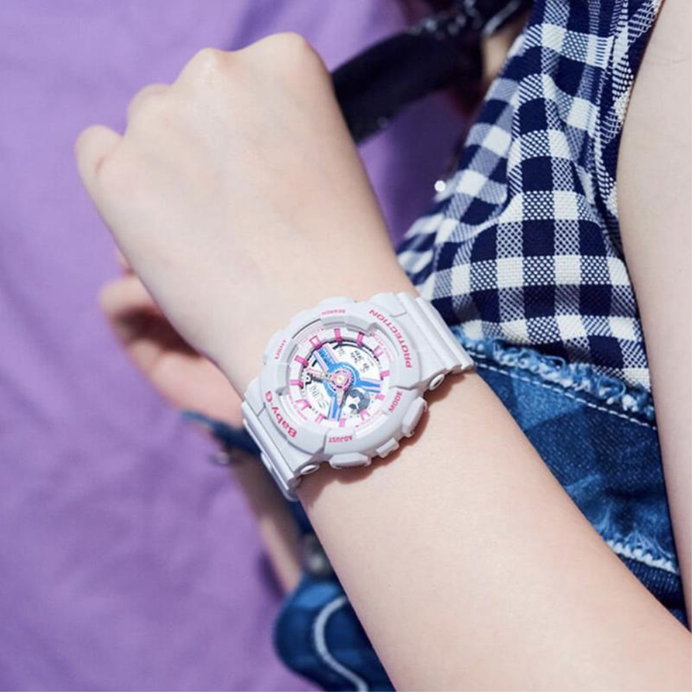 CASIO BABY-G BA-110NR-8ADR Digital Quartz Women's Watch - White Resin Band, Shock Resistant, Water Resistant for Swimming, Running & Outdoor Sports