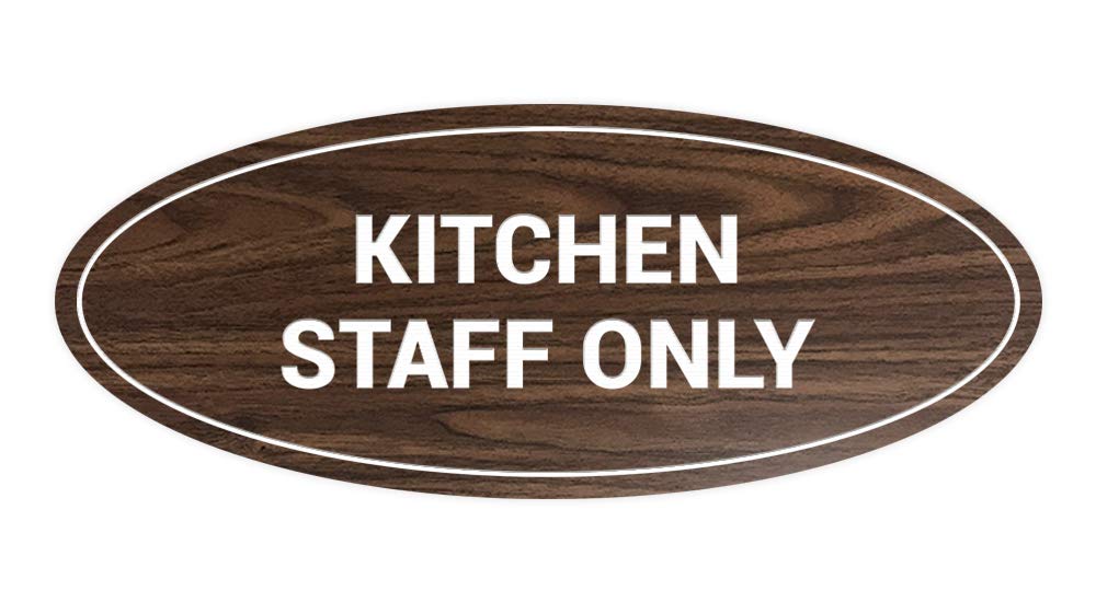 ByLITA Oval 'Staff Only' Sign for Kitchen - Medium Walnut Wood - Perfect for Restaurants, Cafes & Office Break Rooms