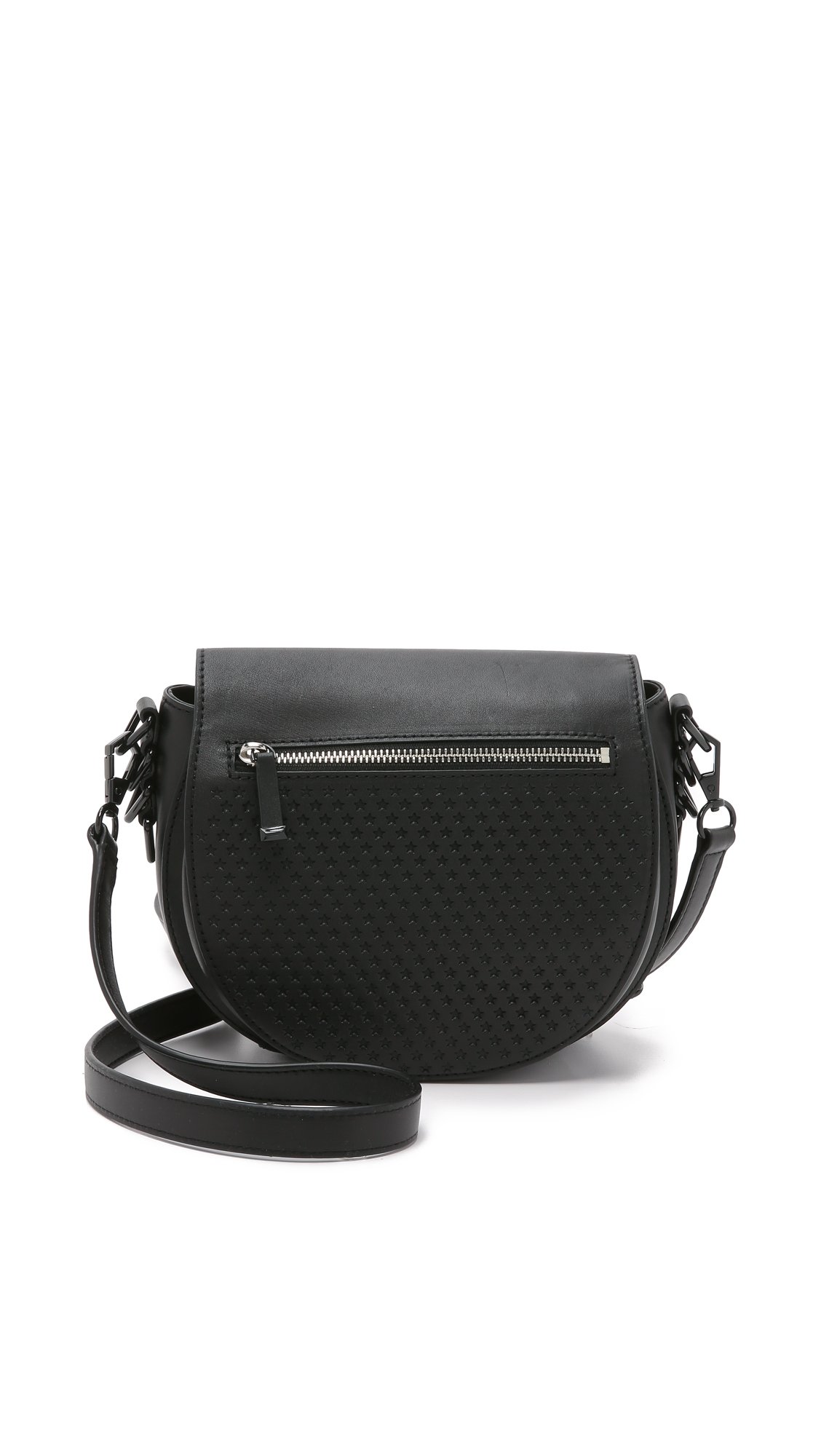 Rebecca Minkoff Women's Astor Star Perforated Leather Saddle Crossbody Bag - Black - Perfect for Work, Travel & Everyday Use