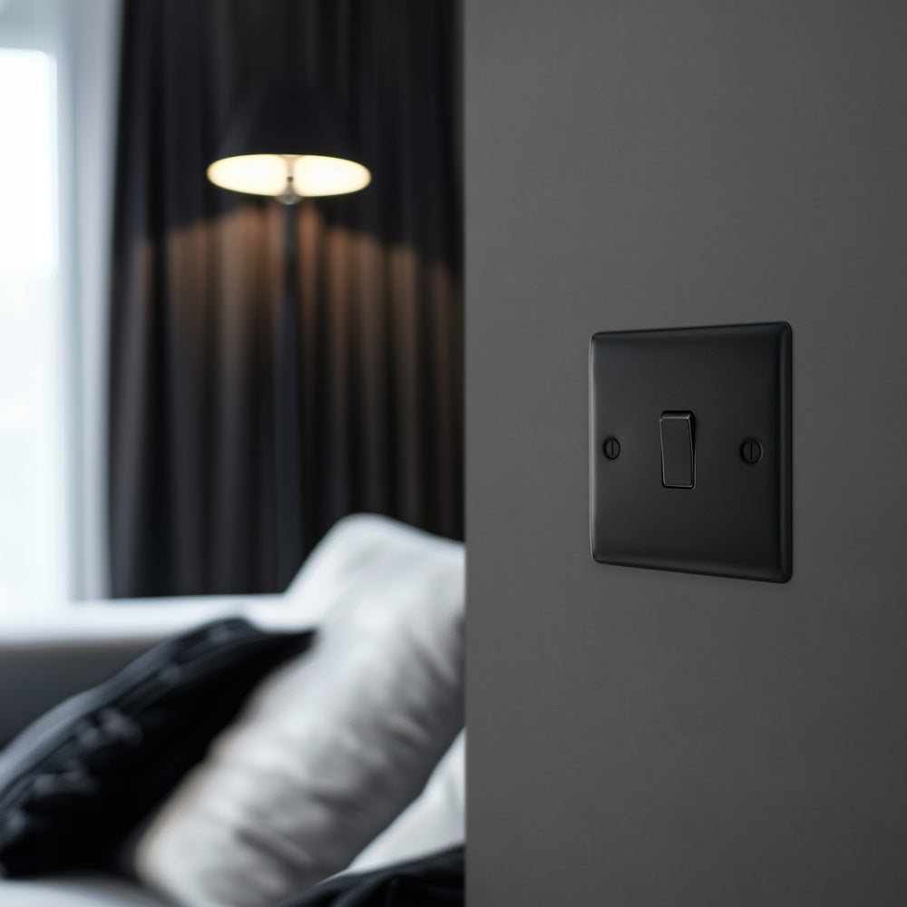 BG Nexus Metal Matt Black Intermediate Light Switch NFB13 - Modern Electrical Switch for Home & Office - Perfect for Living Room, Bedroom, and Commercial Spaces