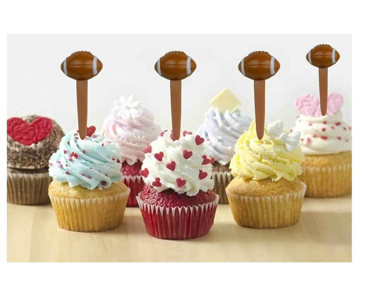 24 Pack Football Cake Toppers - 24 Cupcake Picks for Birthday, Party & Sports Theme Decorations - Perfect for Football Games, Baby Showers & Celebration Cakes