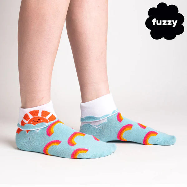 Fun & Colorful Hello Sunshine Turn Cuff Crew Socks for Women - Cute Novelty Socks for Casual Wear, Gifts, and Everyday Comfort