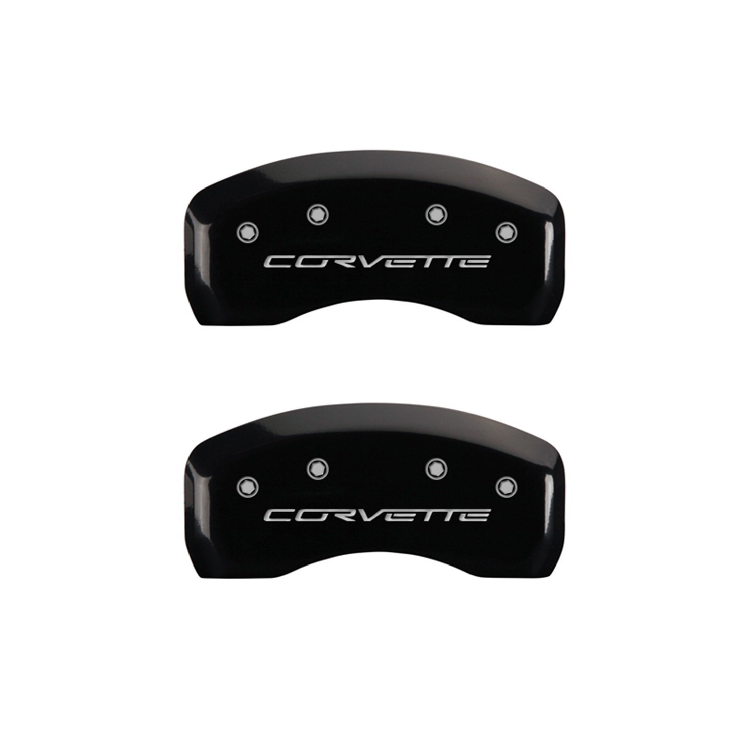 High-Performance MGP Brake Caliper Covers for Chevrolet Corvette 2005-2013 - Black Powder Coat with Silver Engraved Corvette Logo - Front & Rear Set of 4 - Perfect for Car Shows, Racing & Street Style Enhancement
