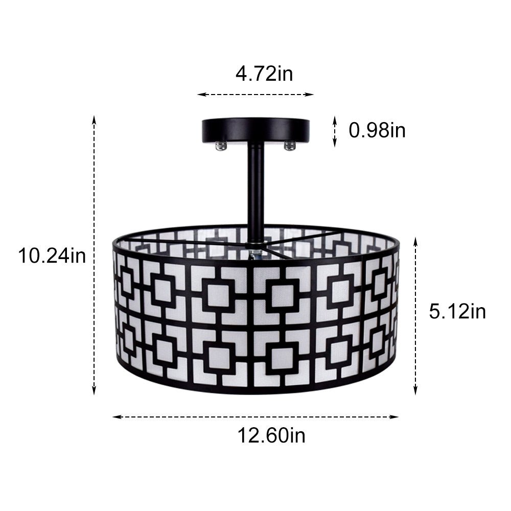 Depuley 12.6 Inch Modern Semi Flush Mount Ceiling Light Fixture - 3-Light Drum Chandelier for Bedroom, Dining Room, Kitchen, Hallway, Entryway, Foyer & Living Room - Black/Silver Finish - Perfect for Ambient Lighting and Home Decor