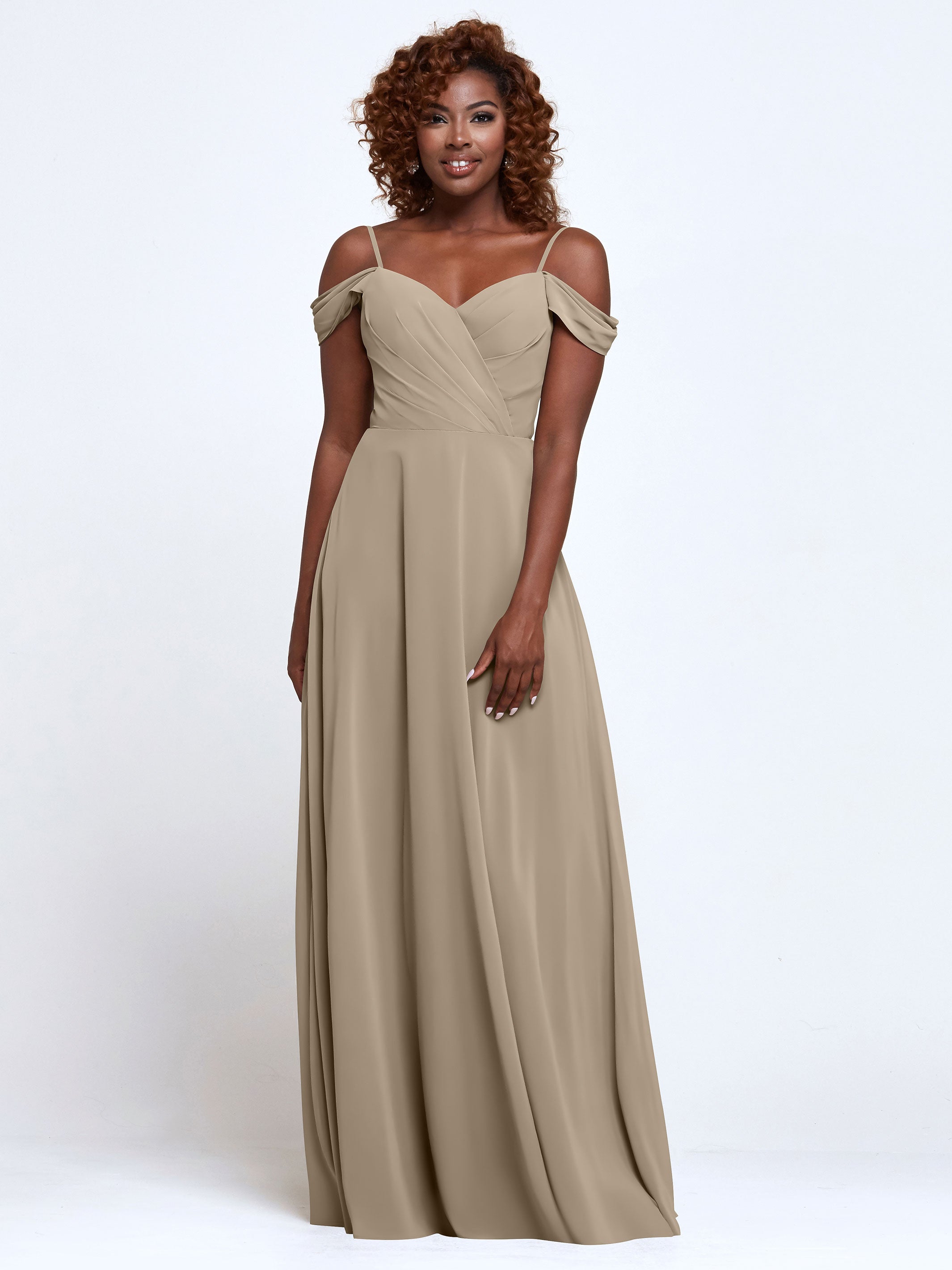 Elegant 83003 Stretch Chiffon Off-The-Shoulder A-Line Bridesmaid Dress - Perfect for Weddings, Prom, Formal Events & Special Occasions