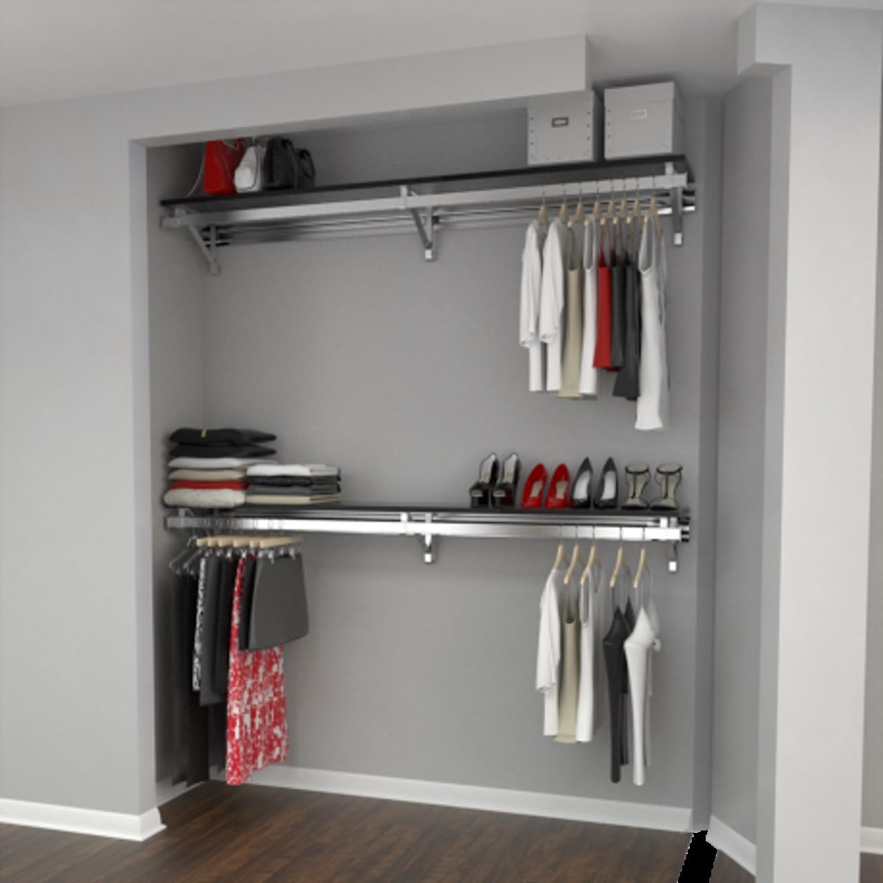 32 Inch Double Hanging Closet Organizer System - Espresso Finish for Bedroom & Walk-in Closet Storage Solutions
