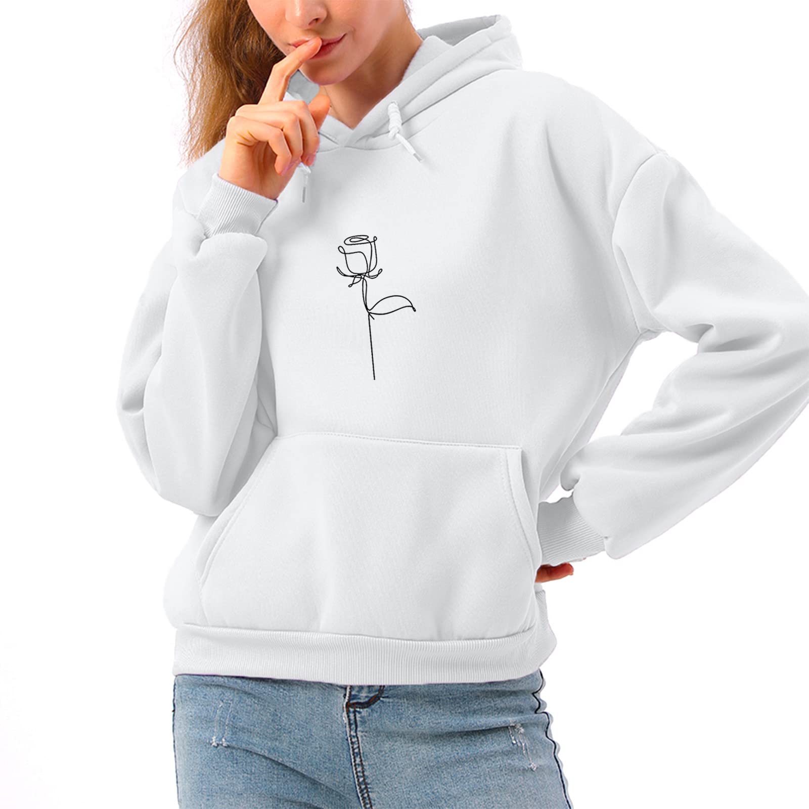 Cute Floral Print Oversized Hoodie for Women - Y2K Aesthetic Preppy Sweatshirt Pullover with Trendy Flower Design (White, Large) | Perfect for Casual Wear, Street Style & Cozy Loungewear