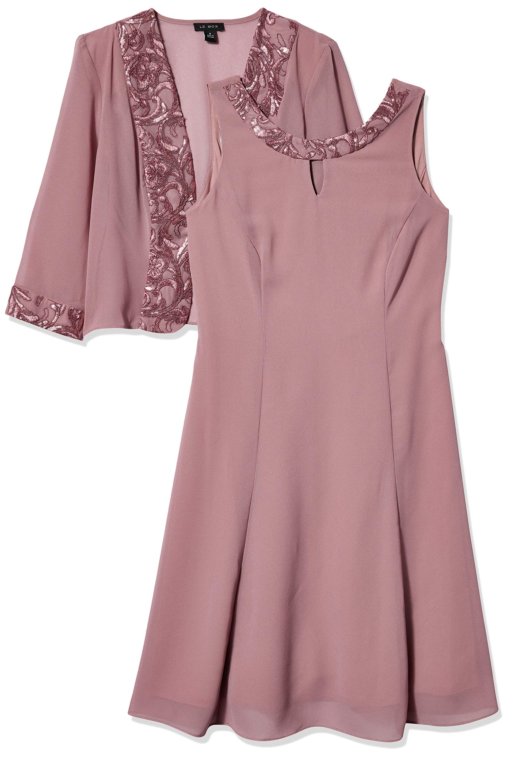 Le Bos Women's Sequin Embroidered Jacket Dress - Elegant Party Wear for Evening Events, Weddings & Special Occasions