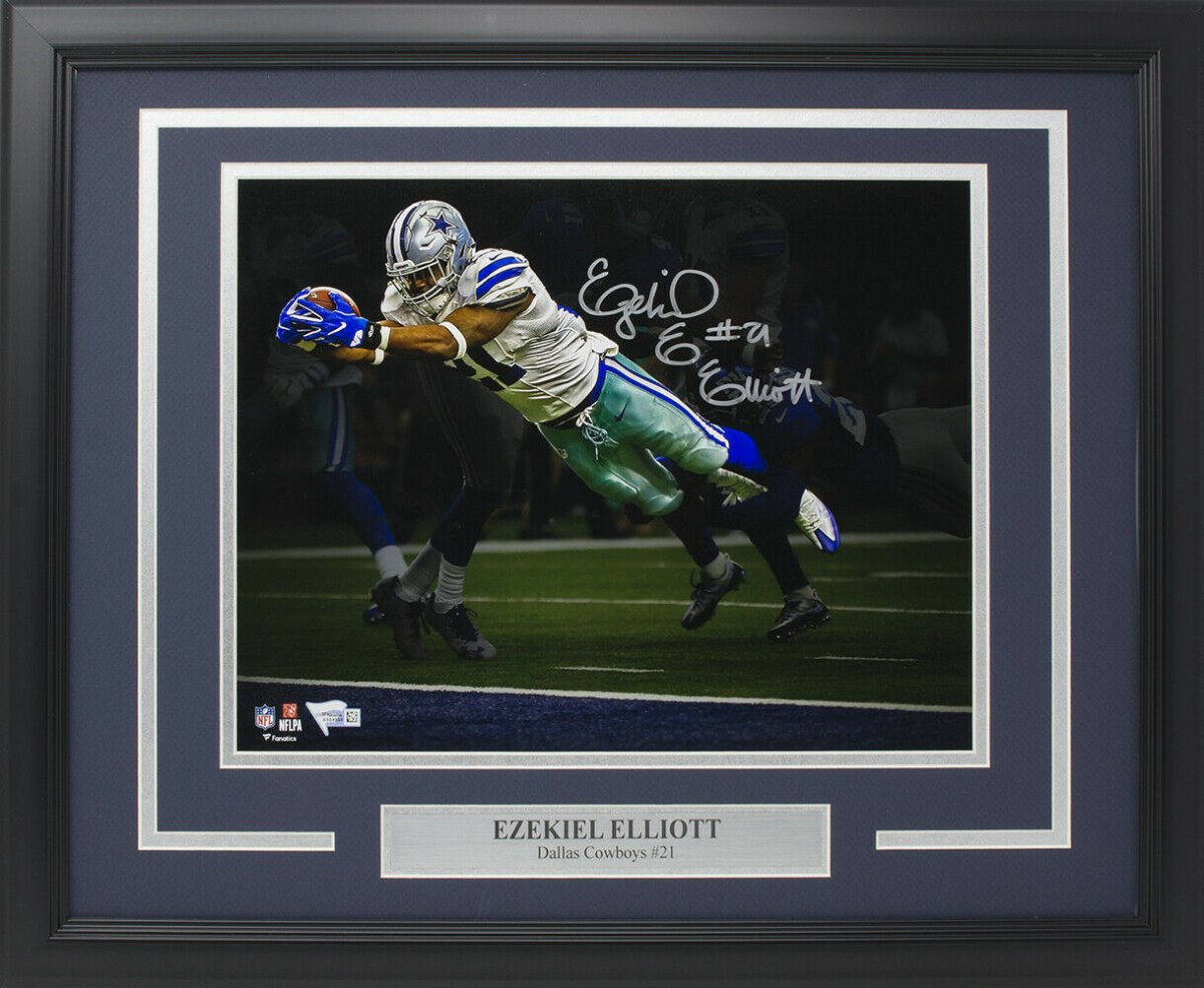 Ezekiel Elliott Autographed Dallas Cowboys 11x14 Framed Photo - Limited Edition NFL Memorabilia for Sports Fans & Collectors - Perfect for Man Cave, Game Room, or Office Decor