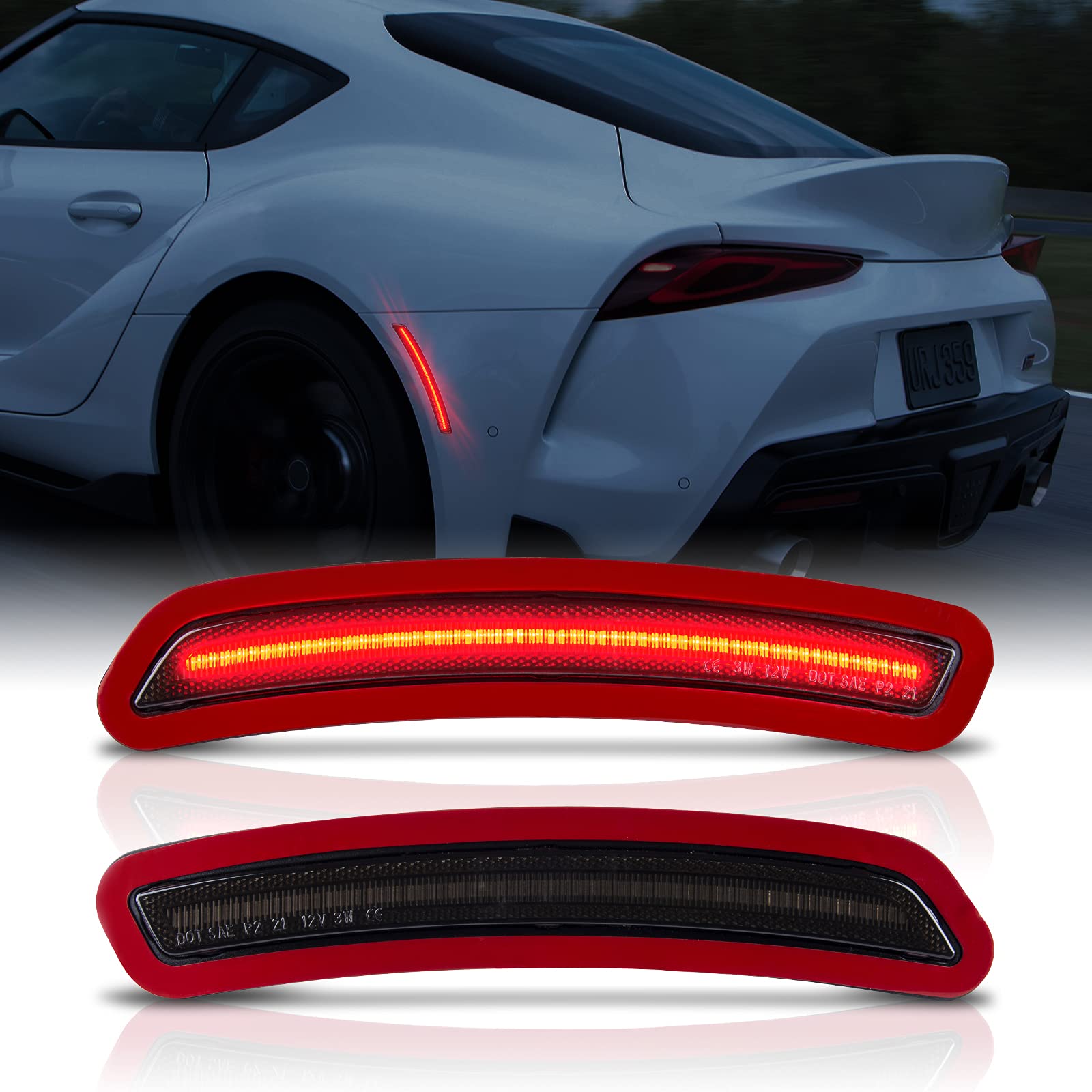POPMOTORZ 72 SMD LED Rear Fender Side Marker Lights - Smoked Lens Red Daytime Running Lights & Parking Lamps for 2020-2021 Toyota Supra (2-Pack) | Enhanced Visibility & Style Upgrade for Night Driving & Car Customization