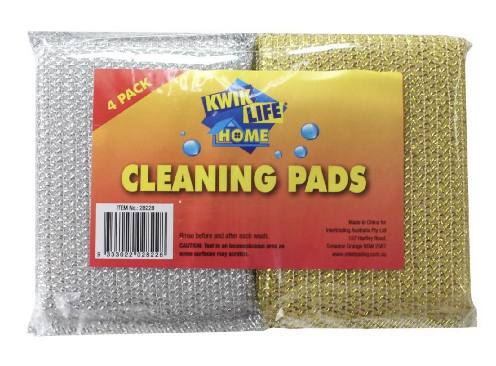 1 Pack of 4 Kwik Life Home Cleaning Pads - Heavy Duty Scrubber Sponge & Scourer for Kitchen, Bathroom & Household Cleaning (Dishes, Sinks, Tiles & More)