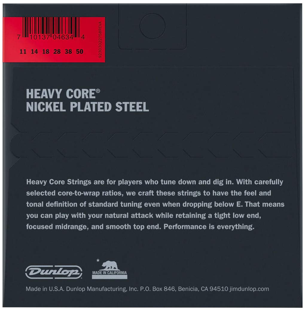 Dunlop DHCN1150 Heavy Core Nickel Wound Electric Guitar Strings (0.11-0.50 Gauge) 6-Pack - Perfect for Rock, Metal & Blues Performances