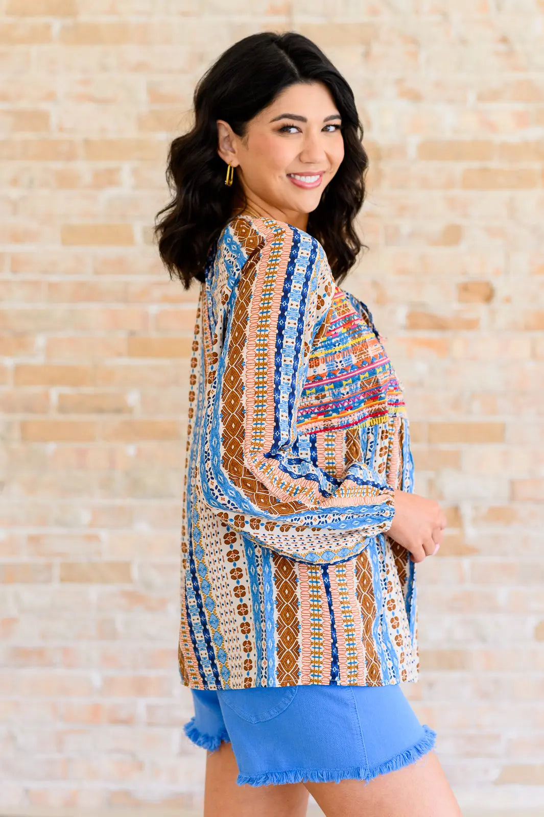 Open Sky Boho Tunic in Navy Mauve - Flowy Casual Blouse for Women, Beach Cover Up, Summer Festival Outfit, Yoga & Vacation Wear