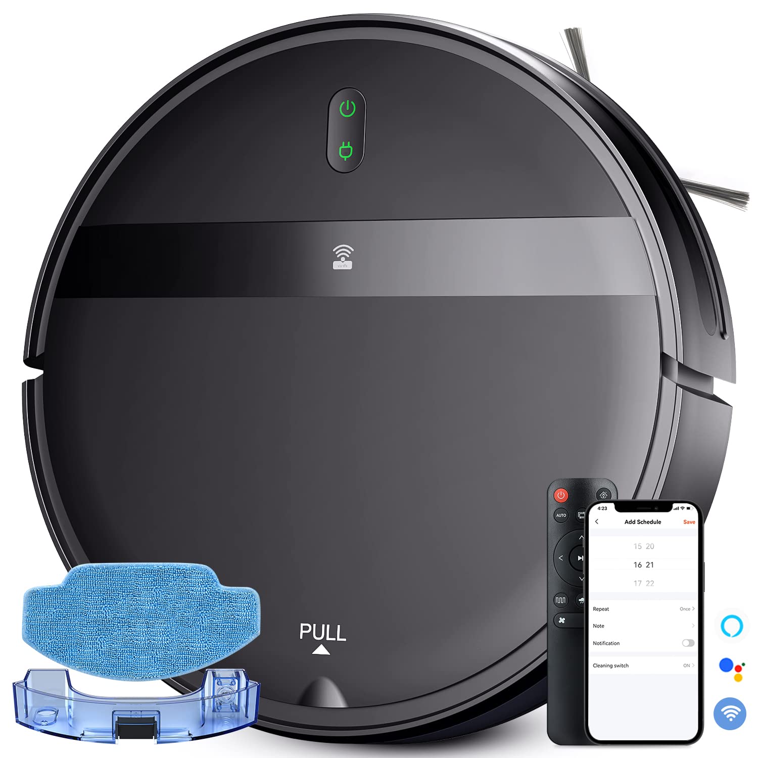 Smart Robot Vacuum and Mop Combo - WiFi/Alexa/App Controlled, Ultra-Slim & Quiet Robotic Vacuum Cleaner with Auto Recharge - Tangle-Free for Pet Hair, Carpets & Hard Floors - Perfect for Home Cleaning & Pet Owners