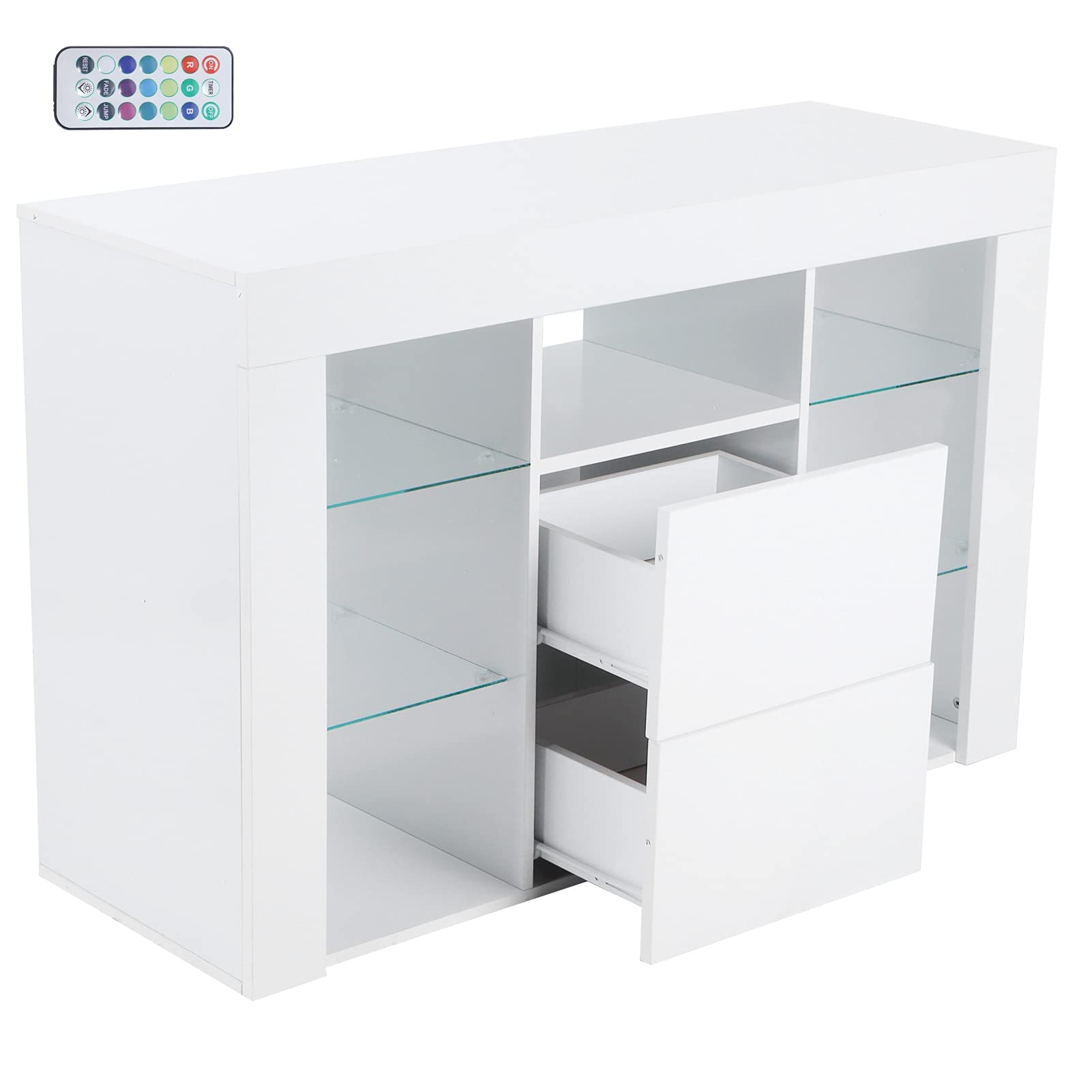 Modern Glossy White LED TV Stand with 16-Color RGB Lights, 2 Doors & 4 Glass Shelves - Entertainment Center for Living Room, Bedroom, Lounge & Dining Room - Perfect for Movie Nights & Gaming Setup