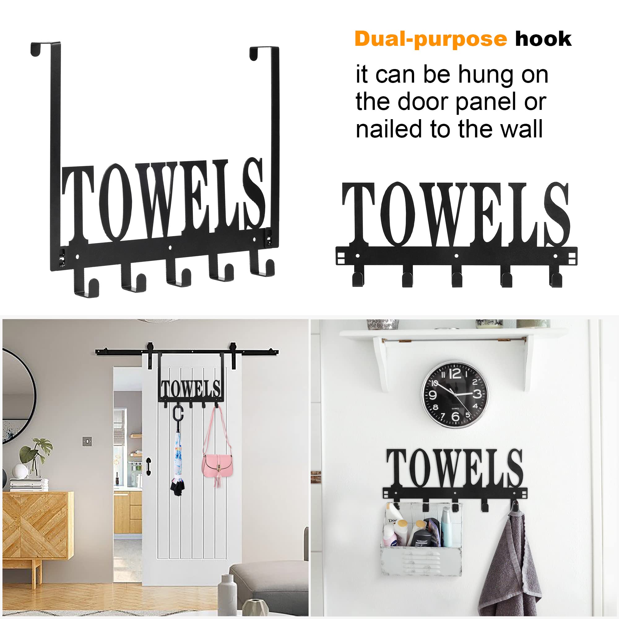 Over The Door Hook Hanger - Heavy Duty 5 Hooks Towel & Coat Organizer for Bathroom, Bedroom, Closet - Perfect for Hanging Towels, Coats, Bags, Robes & More