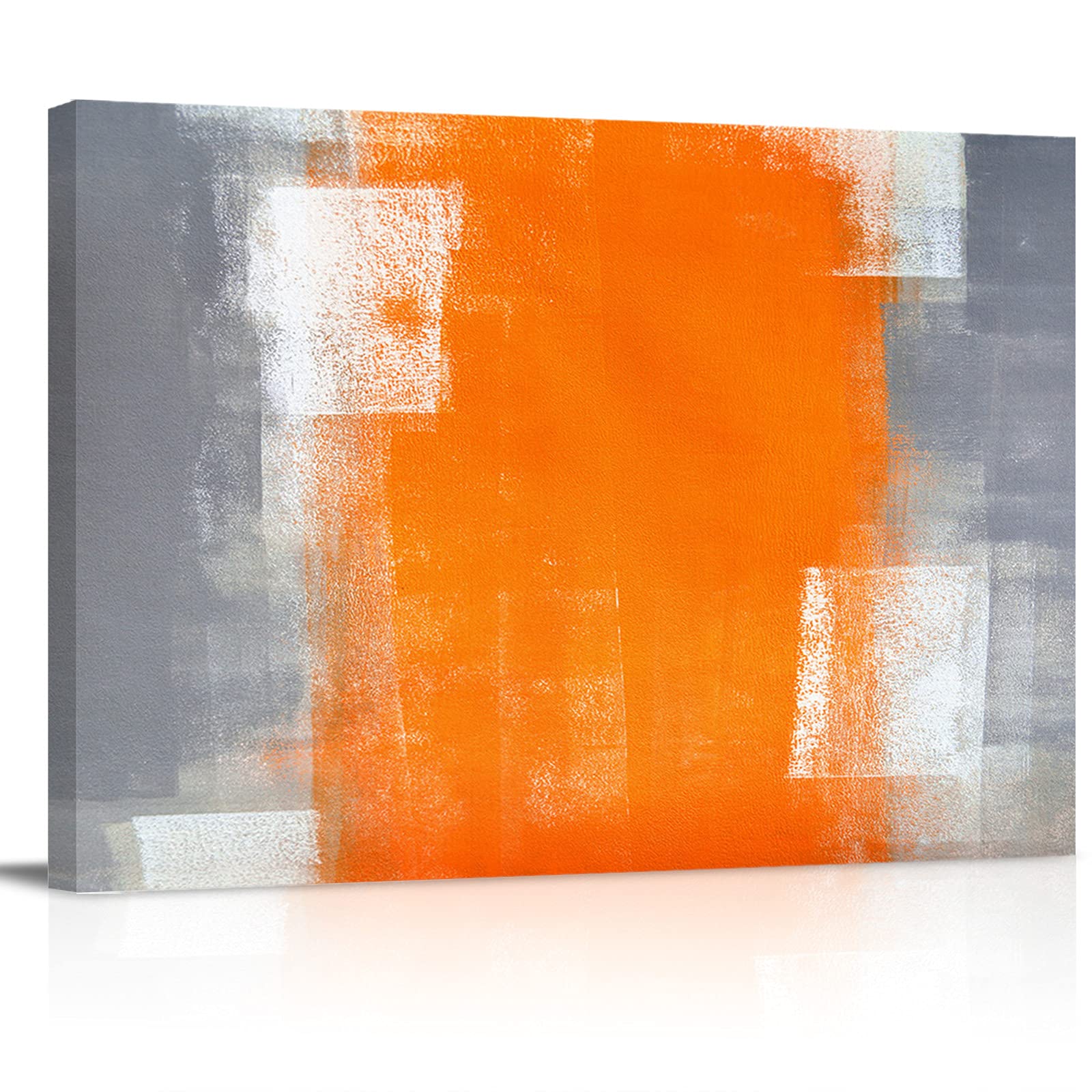 20x28 Inch Oil Painting Print on Canvas - Wooden Framed Abstract Wall Art in Orange, White & Grey - Perfect for Kitchen, Bedroom, Living Room & Dorm Decor