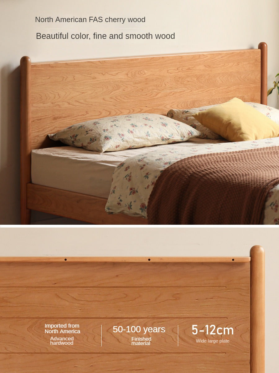 Solid Oak, Black Walnut & Cherry Wood Bed Frame - Handcrafted Queen Size Wooden Bed with Sturdy Slat Support - Perfect for Master Bedroom, Guest Room or Rustic Cabin Decor