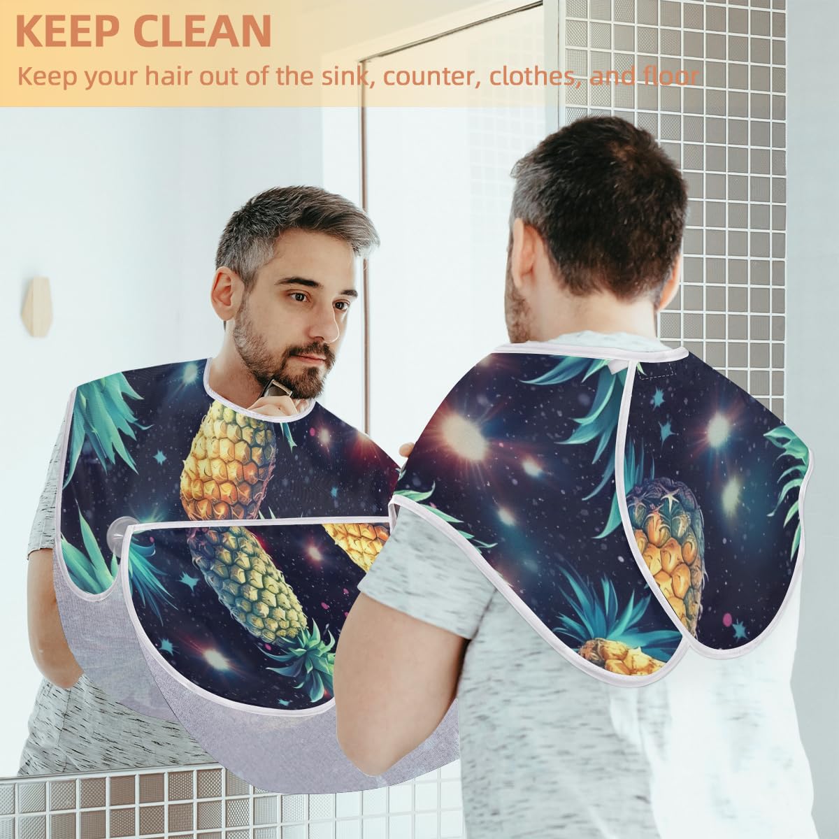 Space Pineapple Print Beard Bib for Men - Waterproof Shaving Apron, Hair Dye Cape & Barber Accessories - Perfect for Home Grooming, Salon Use & DIY Haircuts - Great Gift for Barbers & Beard Enthusiasts