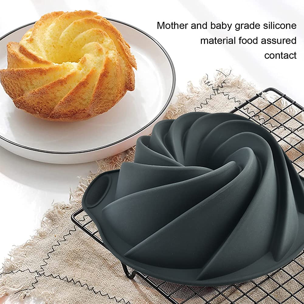 24.5cm Dark Gray Silicone Cake Mold for Spiral Cakes, Donuts, Muffins, Cookies & Puddings - Round Baking Pan for Home Baking, Party Desserts & Holiday Treats